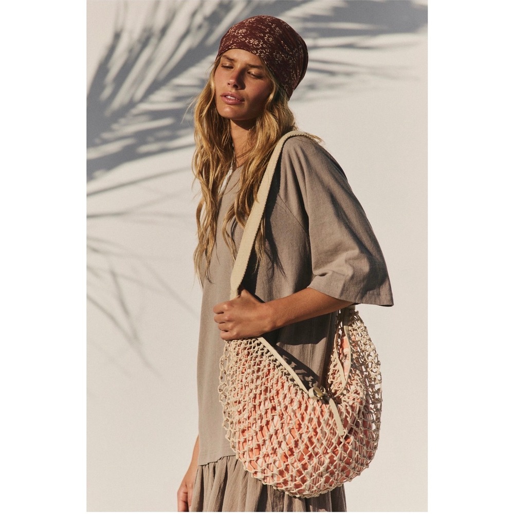 Free People Silver Springs Sling Bag new NWT leather cotton crochet shoulder